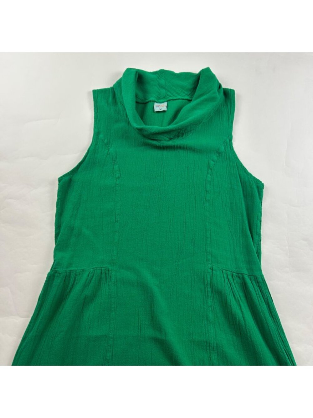 Manta del Lago Bright Green Crinkle Cotton Cowl Neck Maxi Dress M - Picture 2 of 7